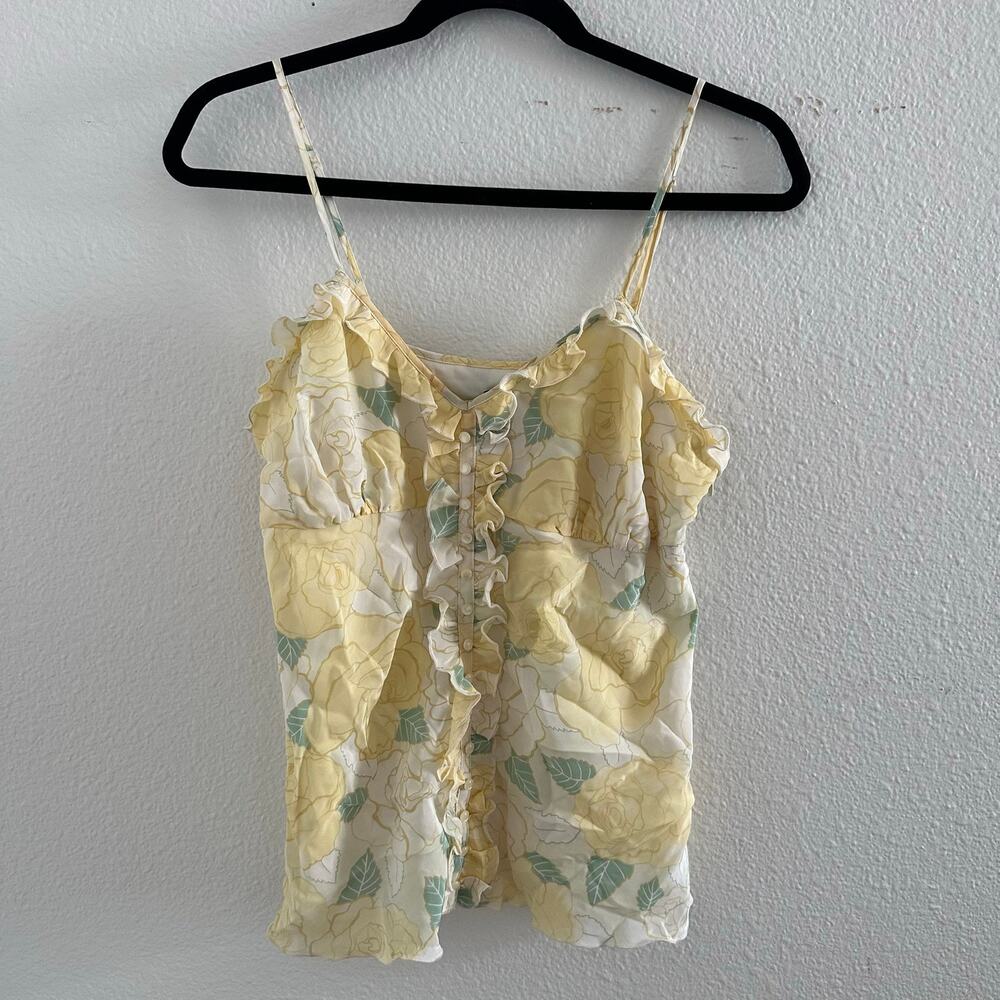NWT Y2K Kenzie silk yellow rose ruffle cami tank top